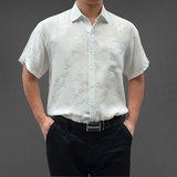 杭州丝绸春夏中老年男装衬衣男士真丝衬衫短袖100%桑蚕丝正品上衣