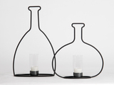 简约现代黑色铁艺框架配玻璃罩酒瓶造型烛台 家具家居软装饰品