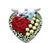 情人节鲜花花束礼盒费力罗巧克力心形礼盒生日纪念日福州速递鲜花
