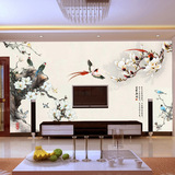 3D无缝墙布客厅现代中式电视背景壁纸花鸟卧室无纺布墙纸书房壁画