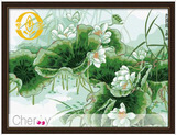diy数字油画 益智手绘 中式花卉 客厅大幅 带散框 60*80 荷叶满堂