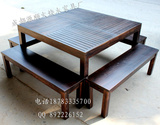 实木餐桌椅组合 大方桌 长条凳 双人椅 餐厅农家乐公园庭院桌 003