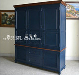 订做地中海三门衣柜蓝色百叶柜门 上海全套实木家具定制厂家 L219
