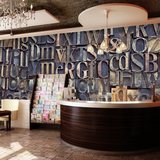 复古英文字母 墙纸壁纸大型壁画 咖啡馆酒吧ktv艺术欧式3D英伦649