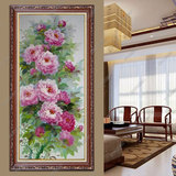 手绘竖客厅油画中式现代装饰画玄关过道花卉有框画牡丹花开福贵