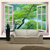 3D立体山水风景假窗户大型壁画卧室客厅背景墙纸沙发电视背景壁纸