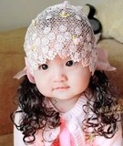 婴幼儿童发带蝴蝶结玫瑰花朵公主女宝宝长假发发套发饰 百天拍照