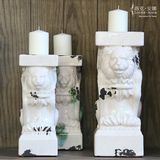 洛克安娜 法式美式烛台蜡烛台欧式大蜡台陶瓷狮子复古摆件样板房