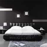黑色真皮床 双人床现代简约皮床 1.8米 时尚婚床软床皮艺床新款