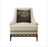 新中式布艺沙发卡座现代简约仿古实木单人沙发椅客厅休闲椅子家具