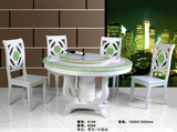 圆形大理石餐桌椅组合特价圆餐桌实木园形白绿带转盘双层圆桌欧式