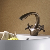 浴室洗手卫生间复古典面盆欧式全铜仿古天鹅冷热水洗脸池龙头双把