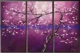 手绘油画装饰画客厅现代简约壁画装饰画无框画紫色的花发财树