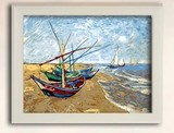 自油自画数字油画diy特价包邮 名画 海边的渔船梵高 手绘装饰油画