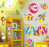 儿童房卧室卡通可爱宝宝海底世界鱼可移除3D立体墙贴装饰秒杀包邮