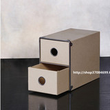日式简约牛皮纸2层抽屉盒桌面整理收纳盒文具零杂物盒化妆品盒