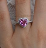粉红蓝宝石戒指环海洋之心形 925纯银艳彩粉钻送女友礼物外贸原单