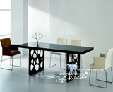 简约现代时尚大气架黑色钢琴烤漆书桌会议桌艺术花朵支架餐桌定制