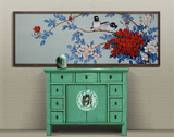 新中式客厅卧室背景画装饰画纯手绘工笔油画含外框【横幅花鸟】