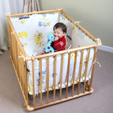 多功能出口欧洲实木婴儿床安全游戏围栏送轮子底盘高度带纺织品