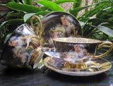 古风油画贵妇人欧式高档唐山骨瓷两杯碟咖啡杯原装勺庆生结婚礼盒