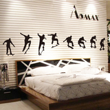 炫酷卧室墙贴个性滑板可移除墙贴体育运动教室 男生寝室 创意贴纸
