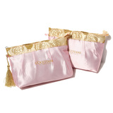 日本新款粉色绸缎流苏旅行大牌化妆包女小号便携手包式收纳包