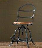 特价美式复古家居铁艺吧台椅 旋转升降办公桌椅 可调节实木椅子