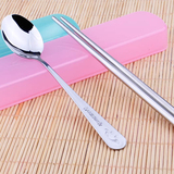 特价不锈钢筷子勺子套装抽拉便携餐具二件礼盒款野餐旅游用品包邮