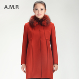 A．M．R/艾米瑞冬款女装貉子毛领外套中长款羊毛呢子大衣外套女