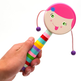 超可爱婴儿木制羊皮拨浪鼓 儿童双面手摇鼓 传统宝宝玩具