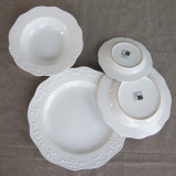 纯白浮雕 西式餐具 外贸陶瓷盘 餐饮用具 汤碗碟子 牛排盘 沙拉盘