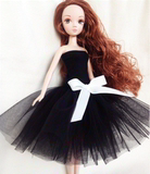 美泰芭比娃娃服装配件Barbie服装可儿娃娃衣服婚纱黑色俏皮蓬蓬裙