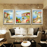 欧式现代客厅装饰画风景画玄关三联画有框画无框画地中海手绘油画