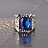 韩版时尚钛钢男士饰品 个性龙爪复古创意戒指 夸张蓝宝石霸气指环