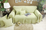 小清新 森系 纯棉色织 绿色格子 沙发巾 沙发套沙发盖布可定做