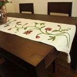 美式乡村 棉麻 手工刺绣花餐垫 桌垫 盘垫 米色底+红色绣花