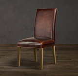 美国RH原单 法式乡村复古实木家具客厅餐椅 美式高档真皮软包椅子