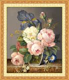 蒙娜丽莎印花欧式油画十字绣玄关竖版花瓶新款客厅卧室植物花卉