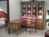 美式乡村白色开放漆 全纯实木书桌组合 白橡木写字桌玻璃书柜DY62