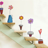 五彩花盆 可移除墙贴纸卧室家具衣柜贴花 走廊 楼梯 花卉墙上贴画