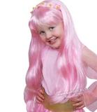 万圣节用品女孩粉色假发带小花儿童假发大人能戴表演假发齐刘海长