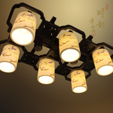 陶瓷吸顶灯6头长方形客厅灯中式实木卧室灯新古典餐厅灯复古灯饰