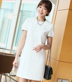 韩国代购优雅女裙2016夏装新款OL气质职业知性短袖白色连衣裙