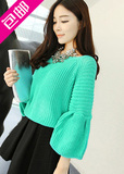 2016新款韩国版甜美小香风宽松套头灯笼袖短款针织上衣毛衣外套女