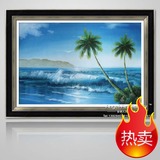 纯手绘海景海浪油画 海岛日出东南亚椰树 蓝天白云装饰画 GN1189