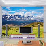 现代简约大型壁画 雪山自然风景卧室客厅电视背景墙壁纸草原牧牛