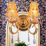 波西米亚灯具高档豪华双头欧式金色水晶led床头灯壁灯卧室温馨