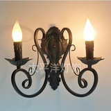 欧式铁艺复古壁灯美式艺术卧室床头镜前灯具现代简约双头蜡烛壁灯