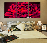 客厅装饰画沙发背景无框画玄关卧室书房墙画壁画三联副 大红牡丹
